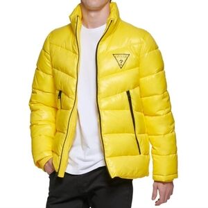 Guess Men's Yellow Puffer Coat
